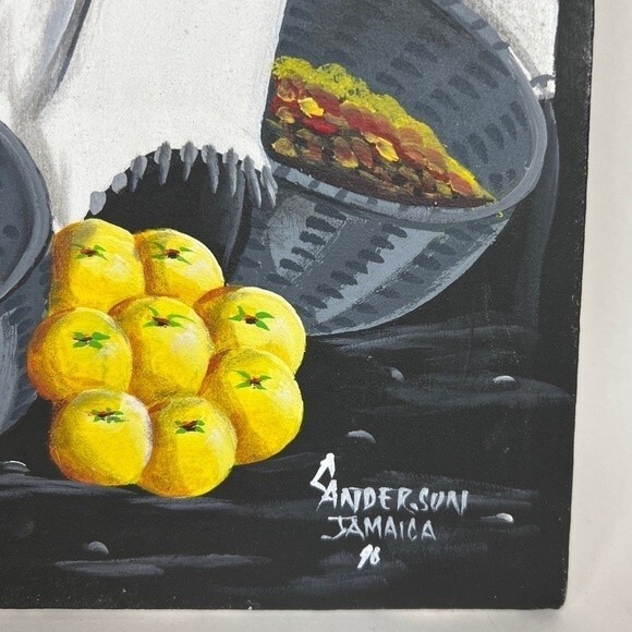Original Folk Art Painting by Artist C. Anderson Jamaica Market Scene VTG 1996 - Picture 2 of 6